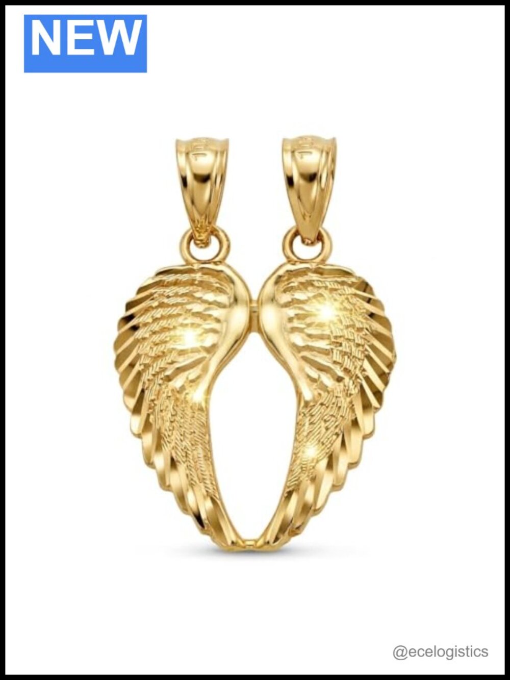 10K Yellow Gold Angel Wing Break Apart Pendant Charm Necklace
